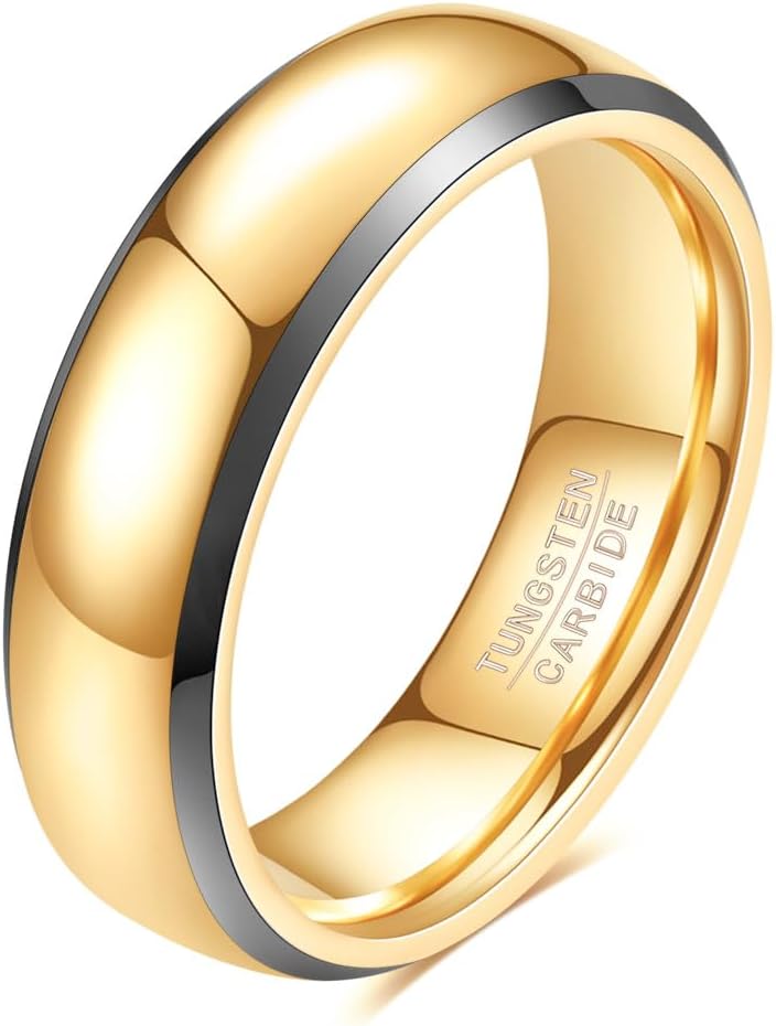 VQYSKO Tungsten Wedding Band Ring for Men Women | 2mm 4mm 6mm 8mm Gold Domed Tungsten Wedding Band Ring for Men Women High Polish Comfort Fit | Size 5-14 - Image 1
